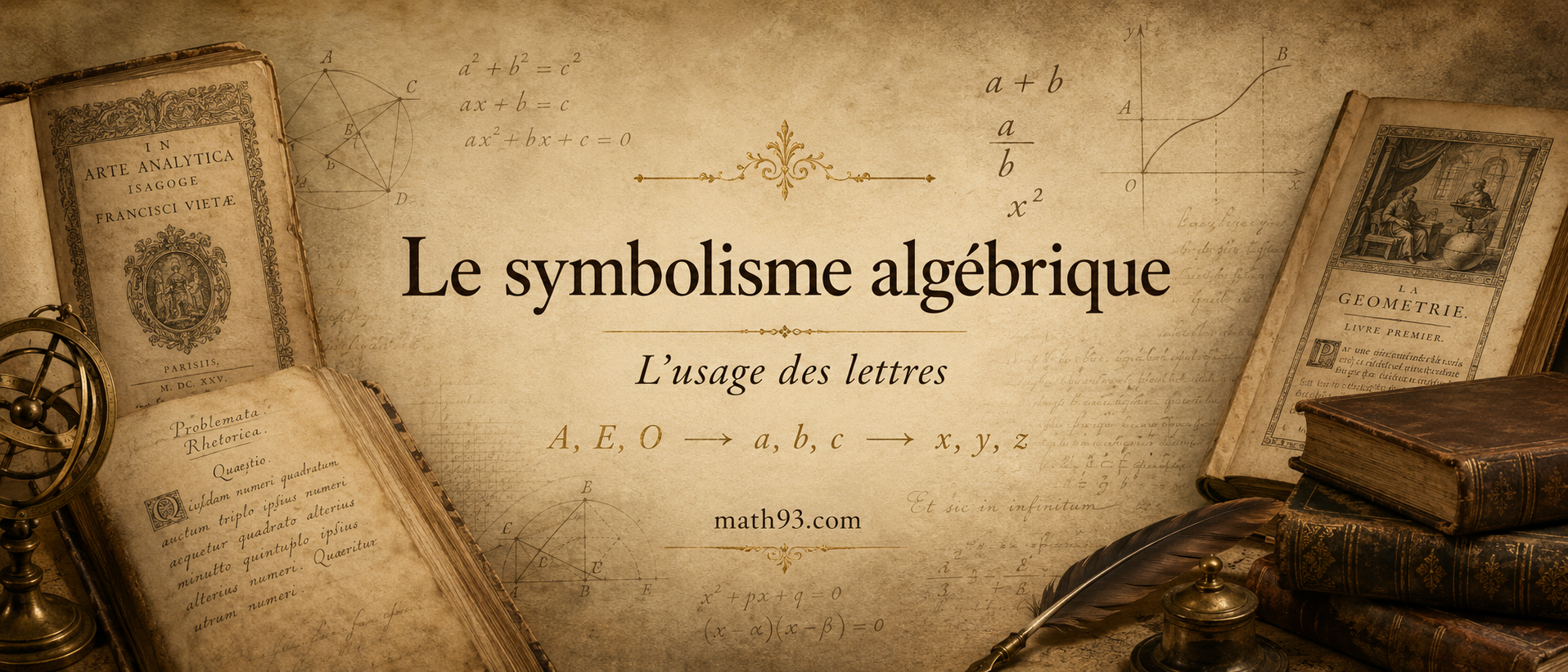 Histoire du symbolisme algébrique avec lettres, notations anciennes, Viète, Harriot et Descartes